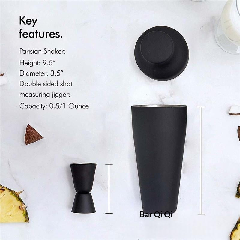 Elégant Matte noir acier inoxydable Bartending Shaker Set