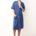 Mens Short-sleeved Mandarin-collar Mid-length Belted Draping Pajama Bathrobe