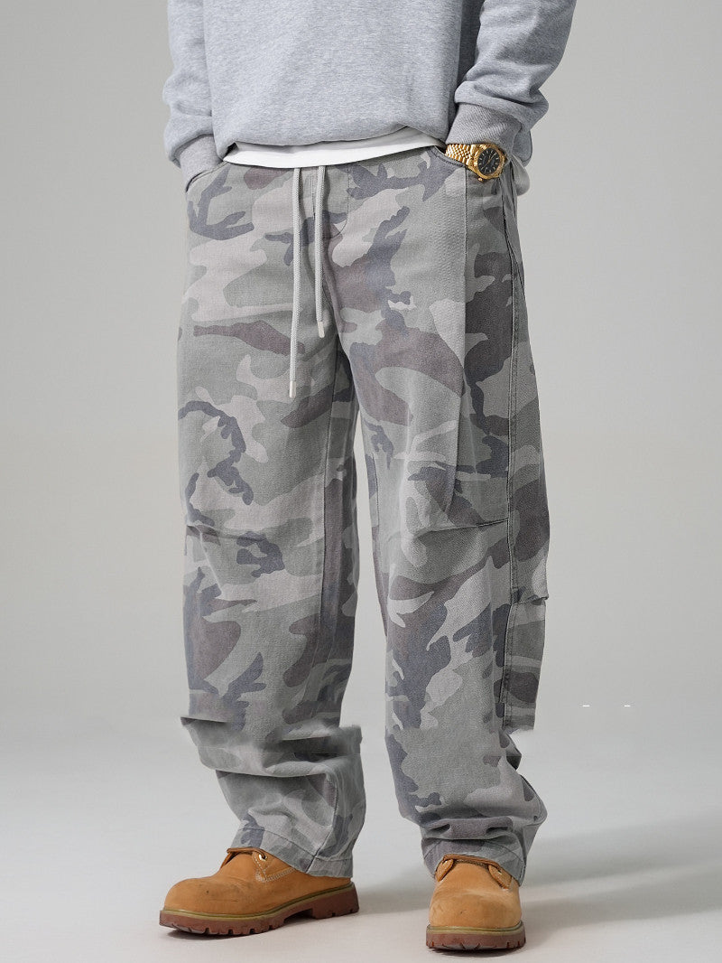 Style américain Retro Cotton Pure Camouflage Pantalon de travail Pied droit Loose Fit with A Tirages
