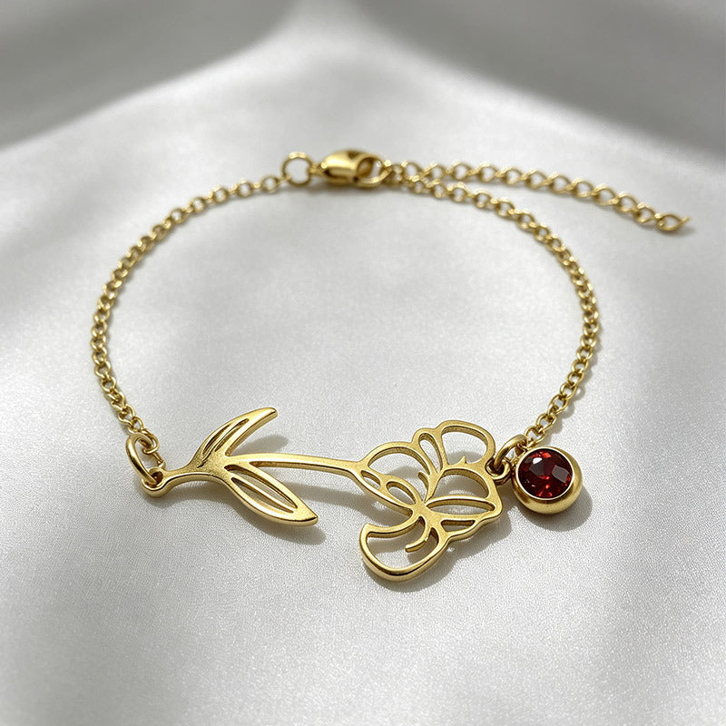 Retro Décembre Fleur de naissance Bracelet en acier inoxydable
