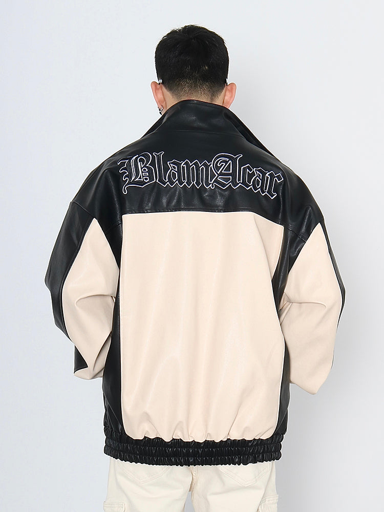 High Street Contrast Patchwork Brodé Veste en cuir