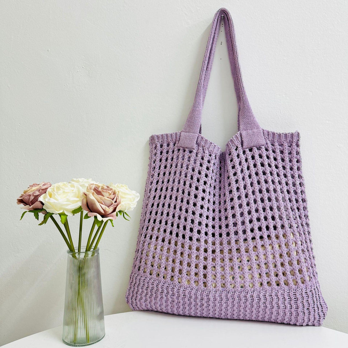 Vintage Woven grand-capacité Hollow-knit sac pour les femmes