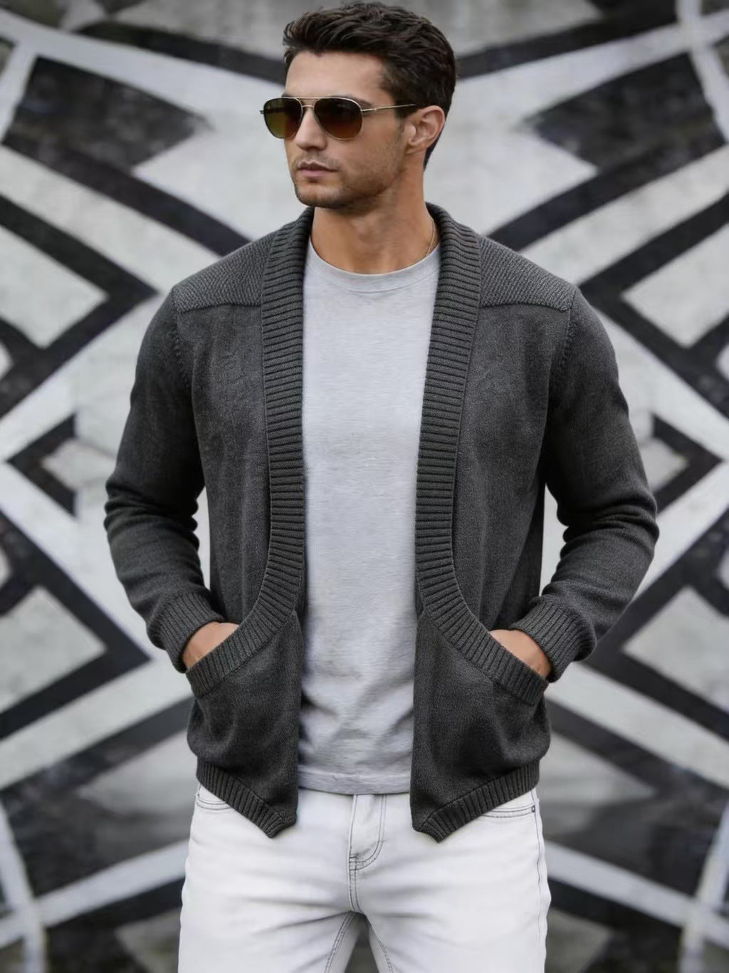Manteau en mailles châle-châle pour hommes