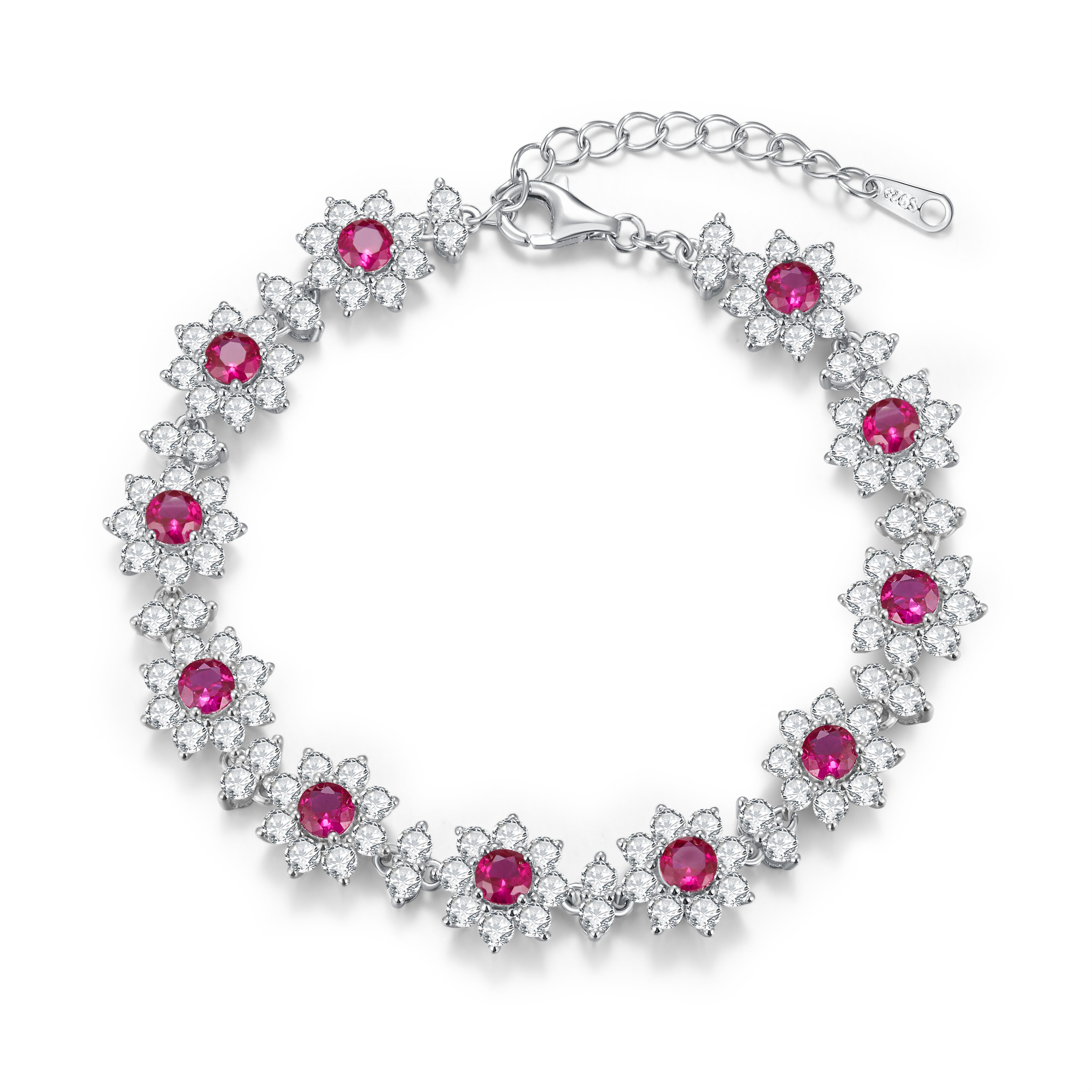 S925 Argent Sterling 4mm Lab-Grown Emerald Ruby Bracelet saphir 16cm Vintage Cluster Pla