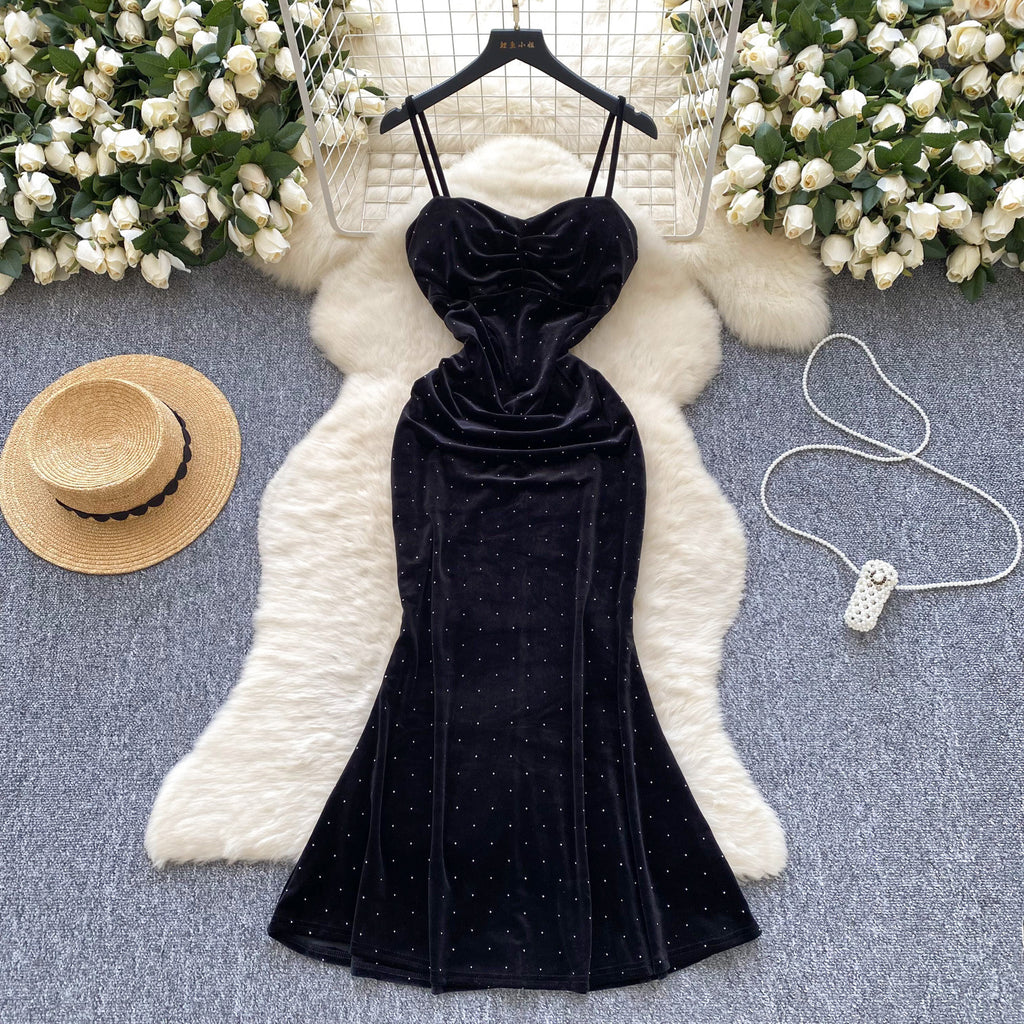Femme Sexy Socialite Robe de Suspendu Pléatée