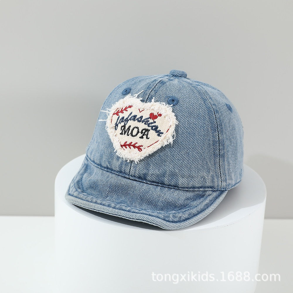 Tissu de patch en forme de cœur, frayé pour enfants Lavé et décontraction réglable rétro Casual