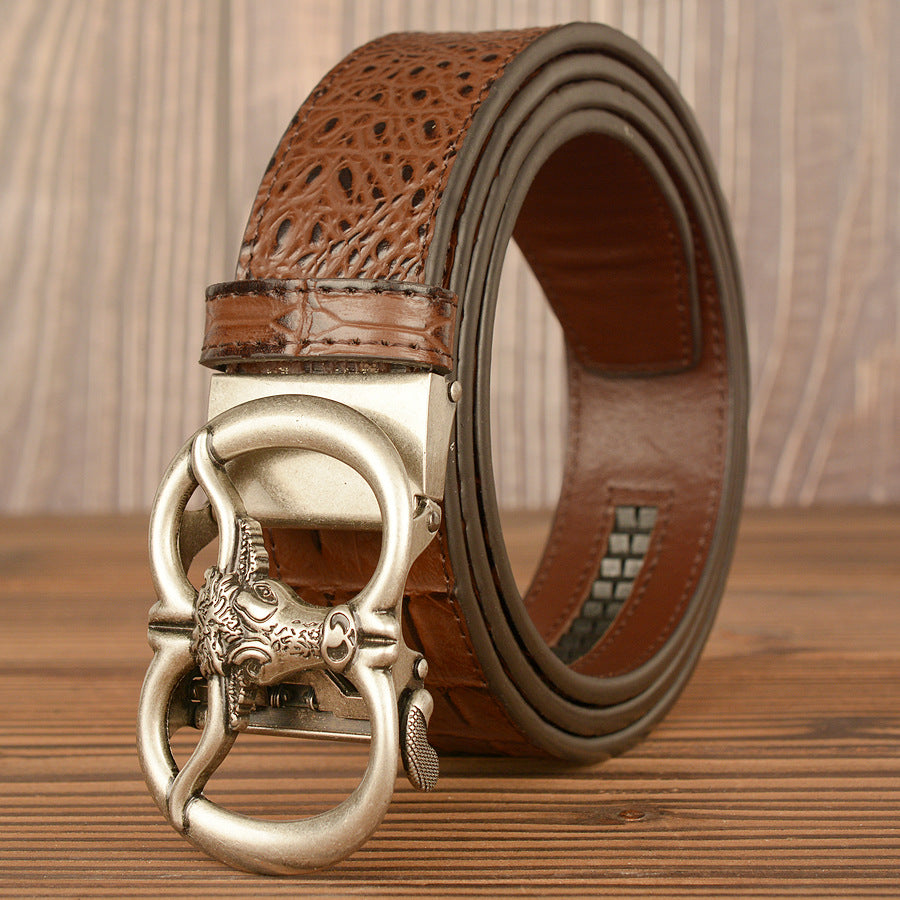 Men's Retro Ox-Head Automatic Buckle Belt