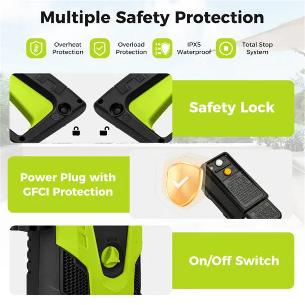 Green Black 2300 PSI Lave-pression électrique avec 4 buses rapides et bouteille de savon