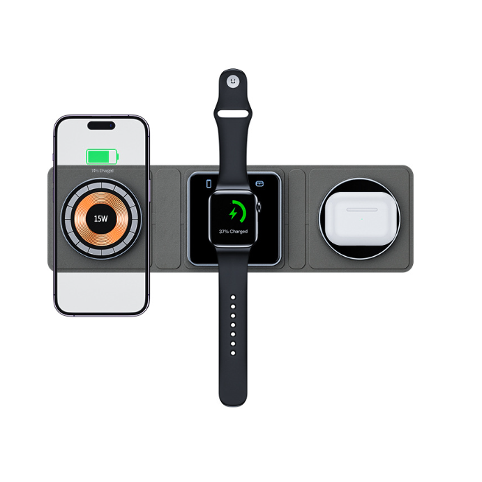 3 EN 1 Station de recharge sans fil magnétique pliante pour IPhone Transparent charge rapide pour