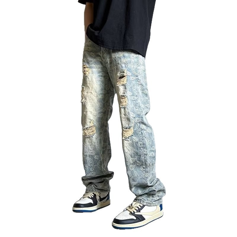 Hommes American Style Détresse Denim Jeans Lavés et Vintage Style vieilli