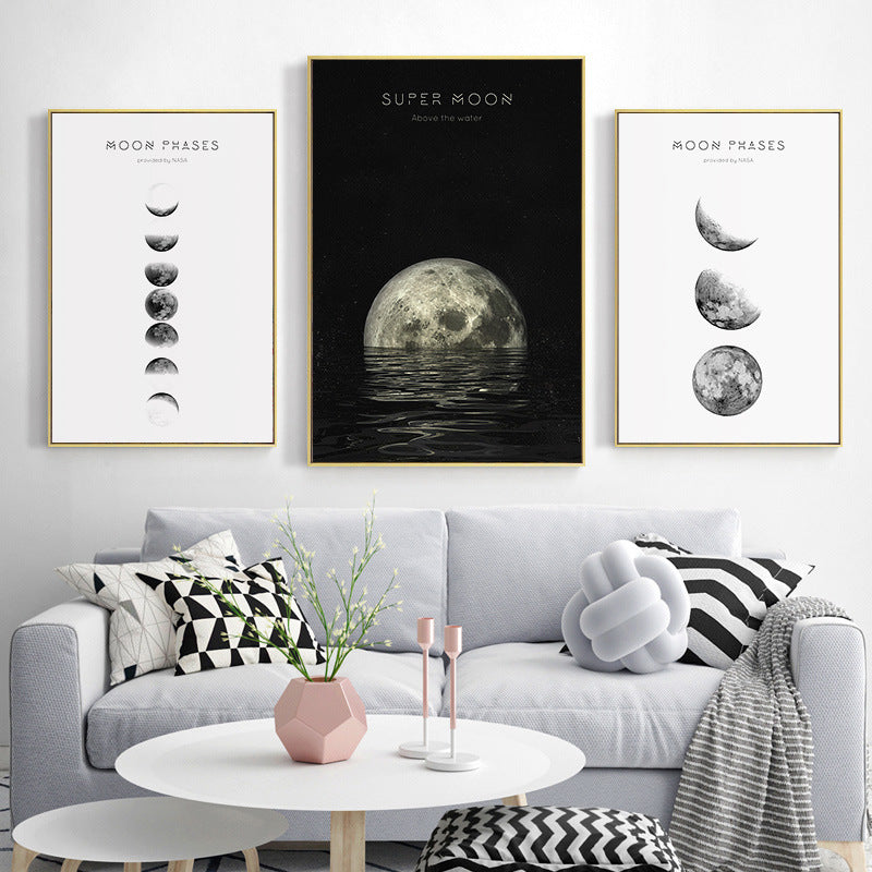 Black and White Solar Eclipse Canvas Print Creative Starry Sky Wall Art