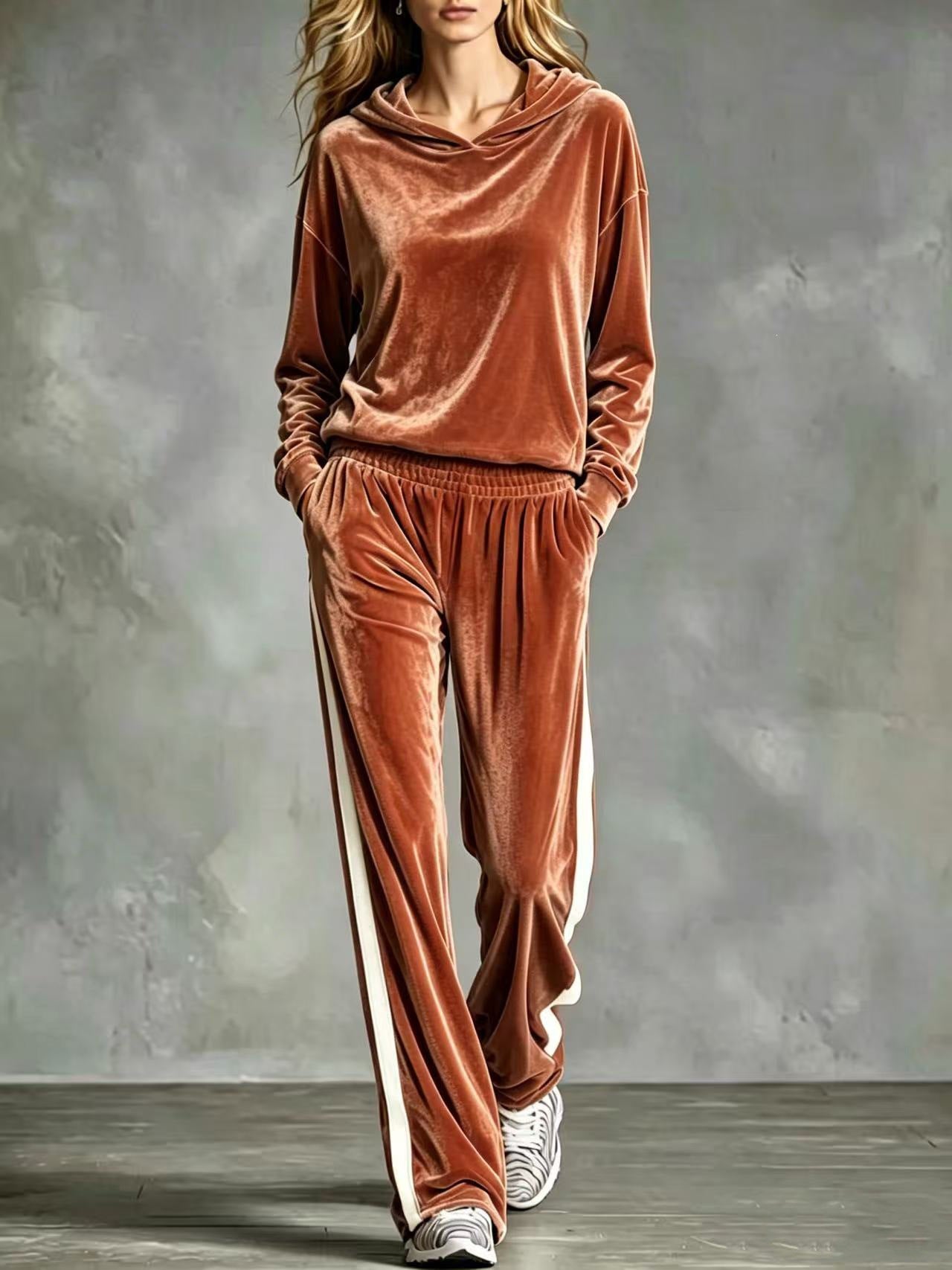 Ensemble de vêtements de salon pour femmes Velvet Hoodie Side Stripe Large Jambe
