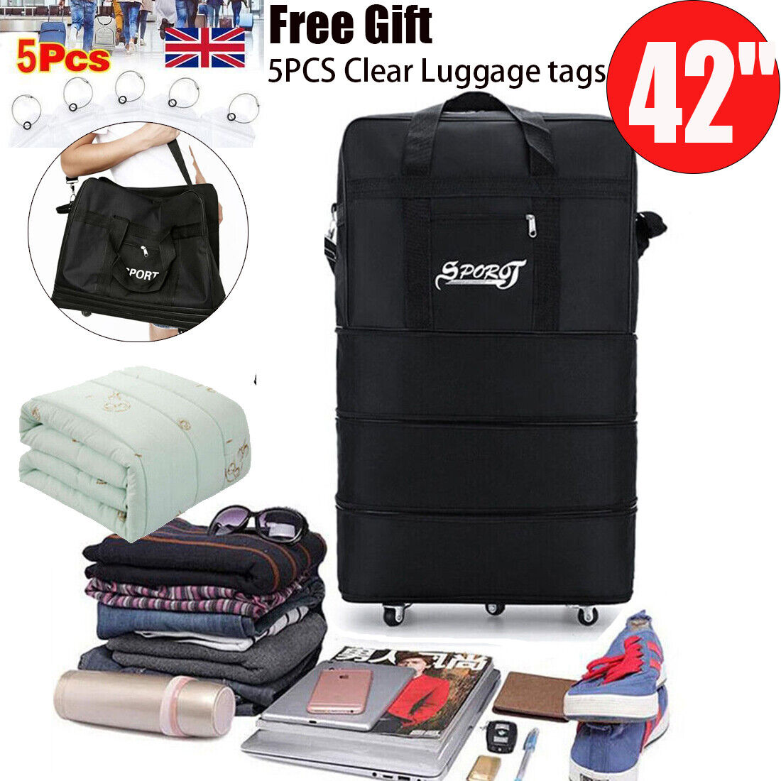 42 Extra Grand Sac à Bagage Léger Valise Sac de Voyage Sac à Main BAG UK