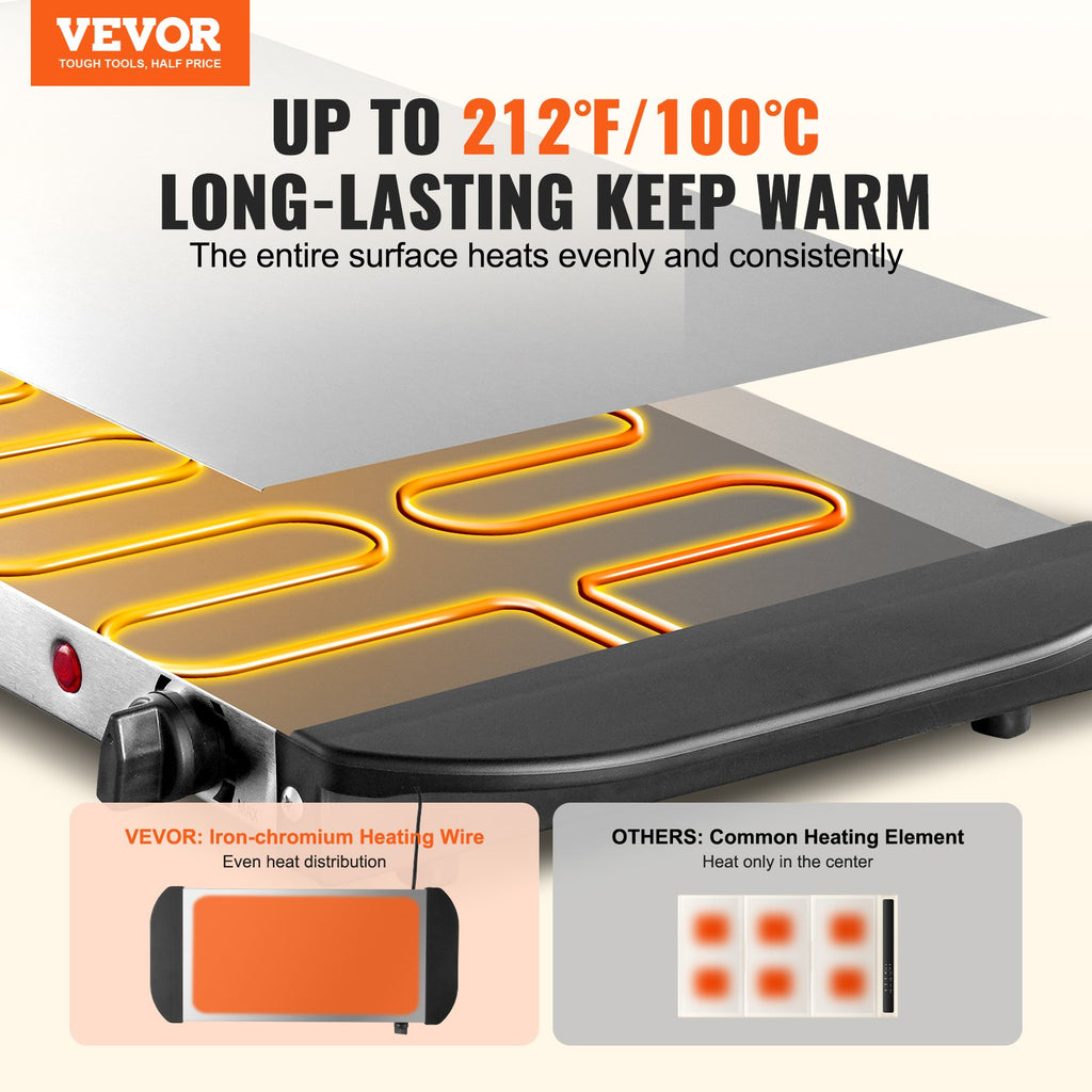 VEVOR Électric Warming Tray Buffet Food Warming W Temp Control Acier inoxydable