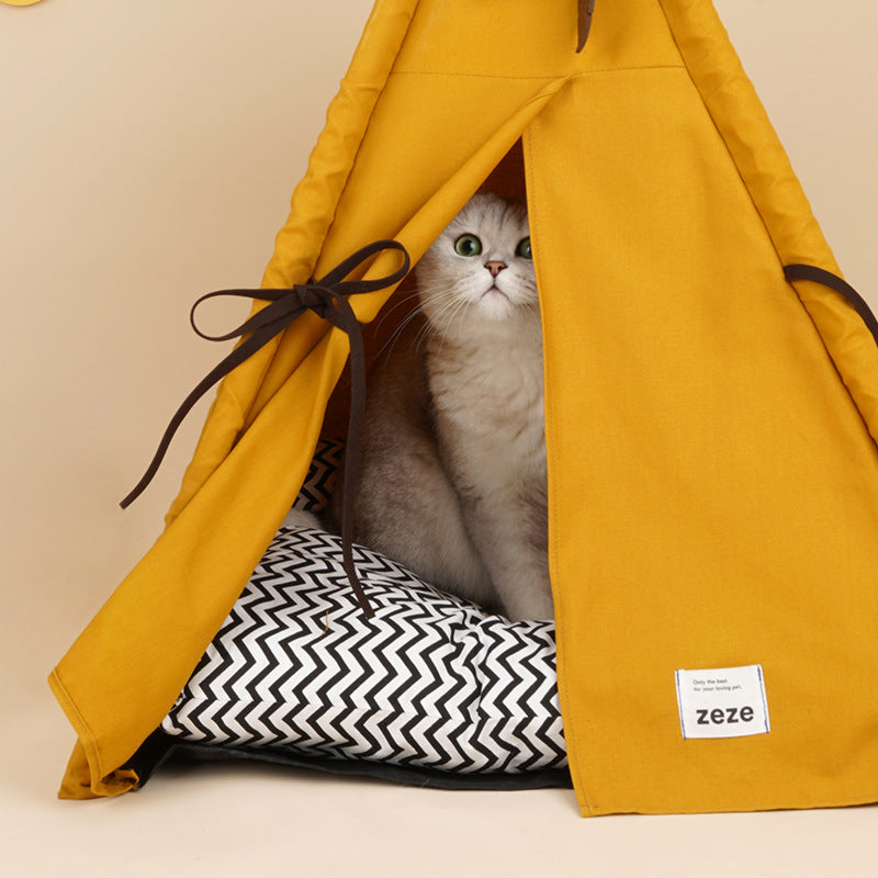Coucher de soleil Jaune chat Nest Pet Tente semi-fermée Quatre saisons universelle amovible et Washabl