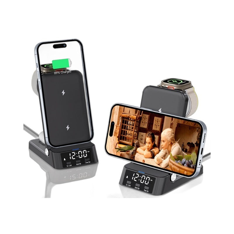 3-en-1 Chargeur horloge de bureau debout avec charge sans fil