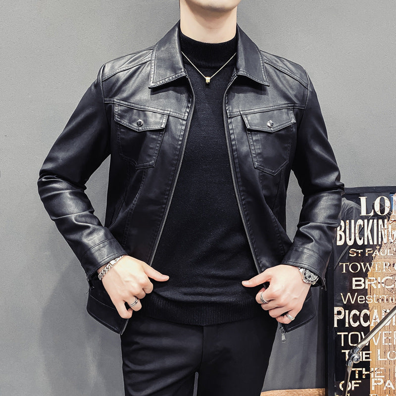 Automne Hiver Hommes Quilted Vêtements en cuir occasionnels
