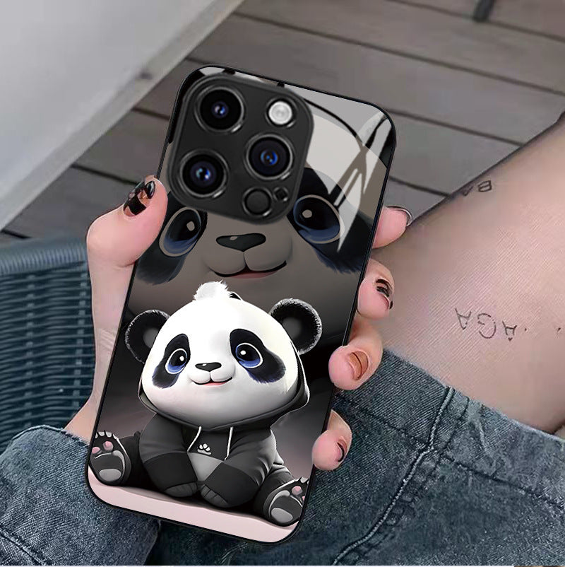 Housse de téléphone Panda Mignon Caricature National Trésor Verre cas dur
