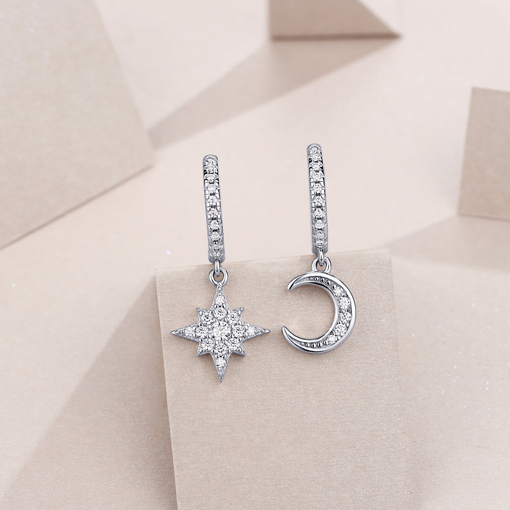 S925 Boucles d'oreilles en argent sterling et en huggie lune