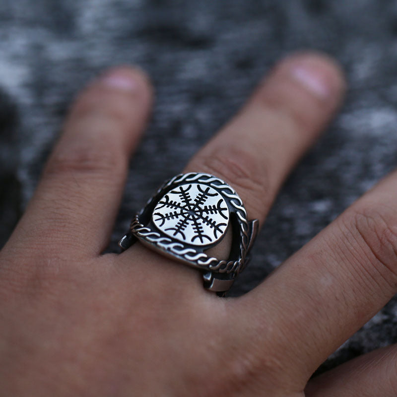Bague en acier inoxydable Viking Compass pour homme