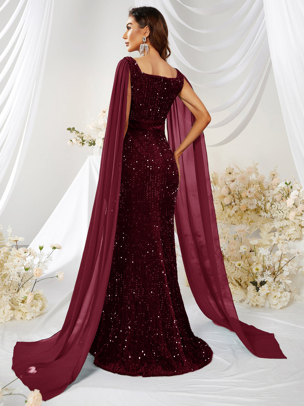 Robe Jupe Paillet Mesh Split Robe en queue de poisson
