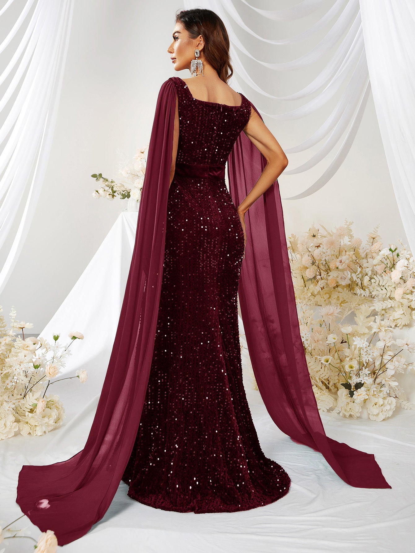 Robe Jupe Paillet Mesh Split Robe en queue de poisson