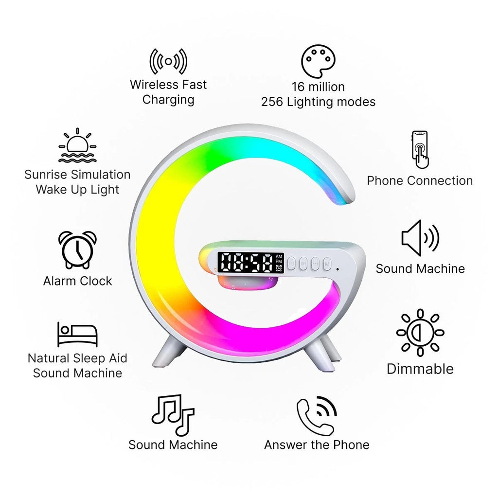 Lampe LED Smart G Chargeur intelligent sans fil Haut-parleur Bluetooth Lampe de forme G