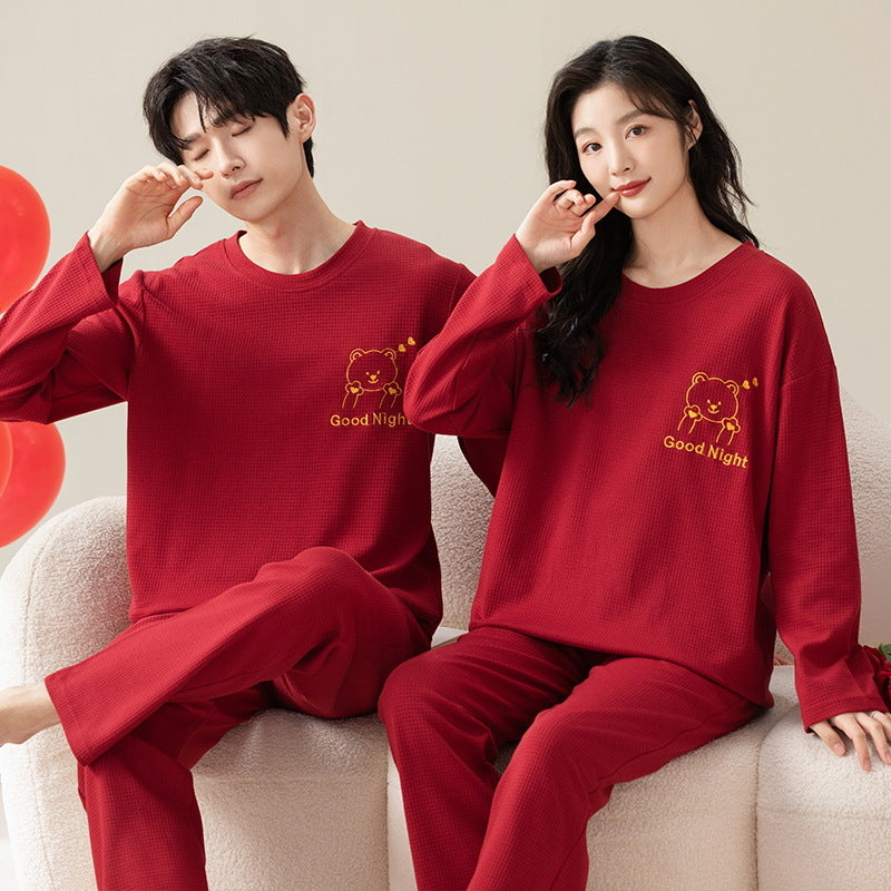 AutumnHinter Pajama Set pour les couples manches longues Red Casual Loungewear