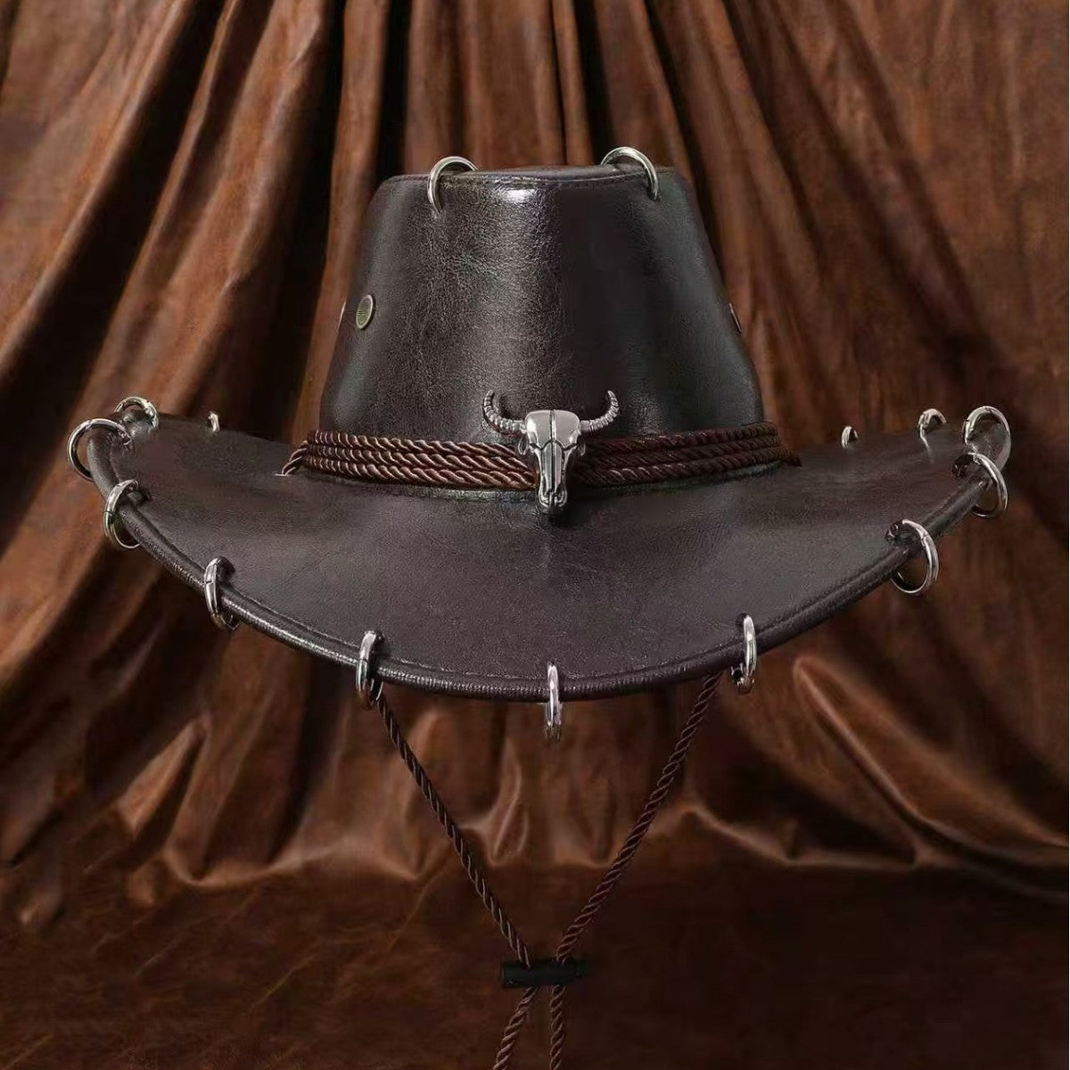 Chapeau à tête en cuir de vache de style américain Vintage Western