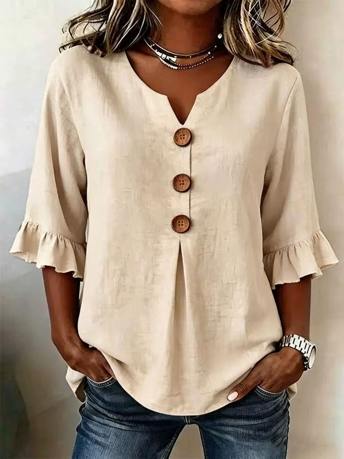 Vêtements européens et américains pour femmes Été Amazon Couleur solide Boutonné Femmes Casual F