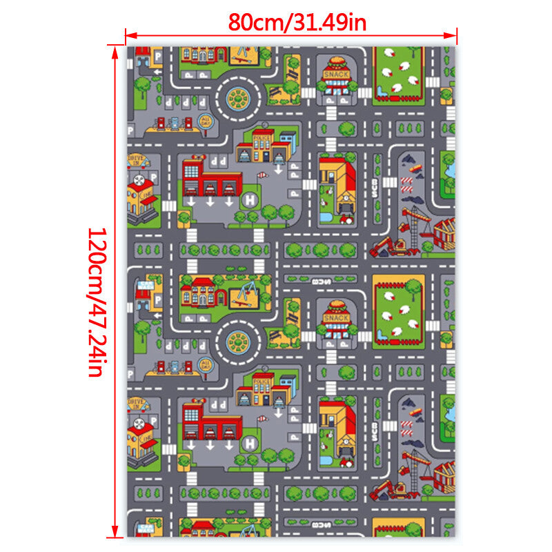 Tapis de village pour enfants Rugs Ville Carte de la route Voiture de ville Rug Jouer 80 X 120cm