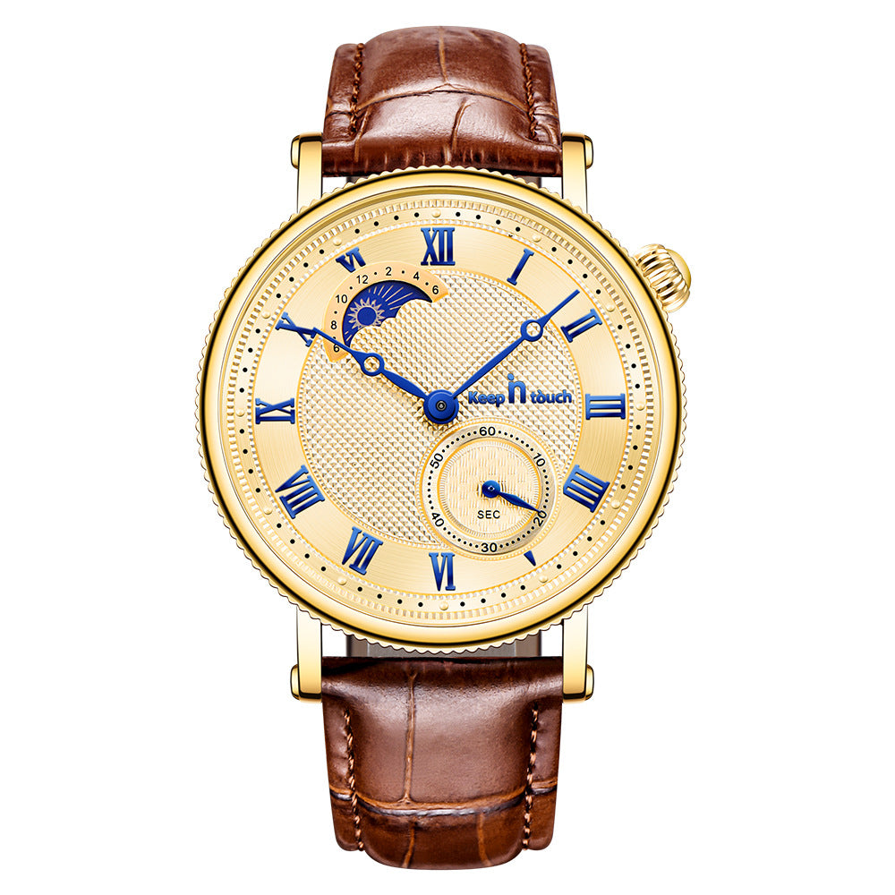 Montre Sun Moon Star Imperméable à deux broches demi-homme montre