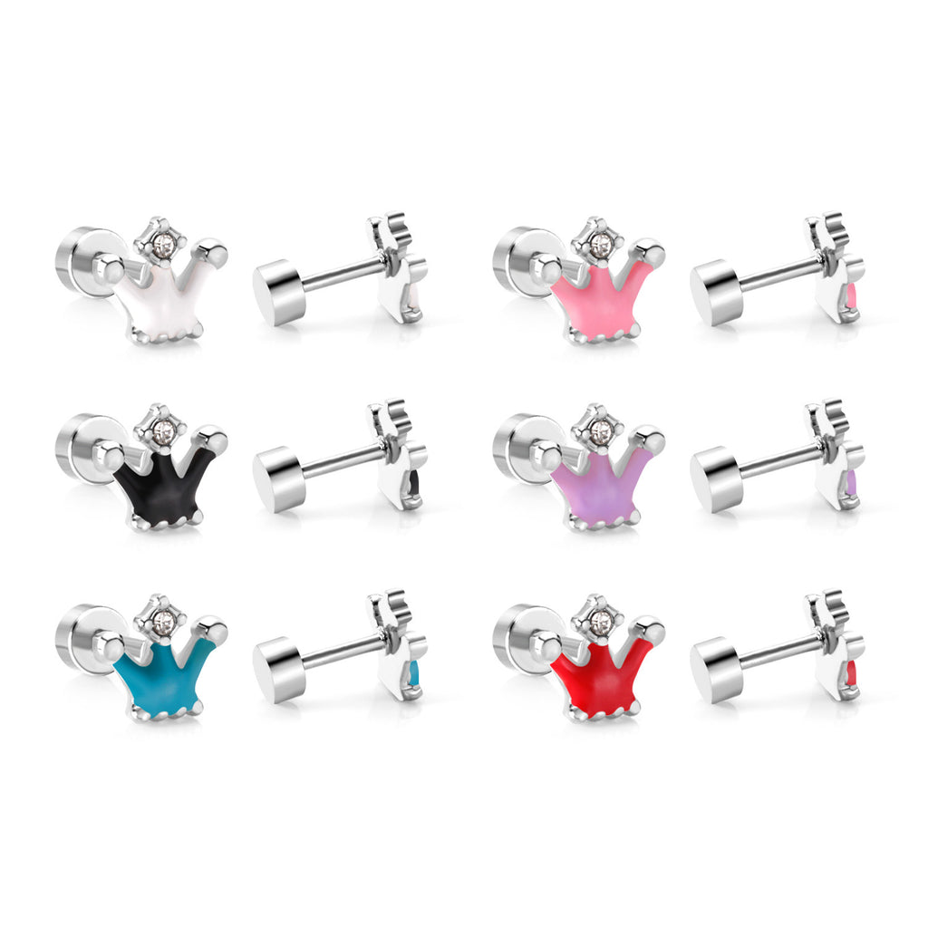 Boucles d'oreilles Crown-flower mignons et doux Boucles d'oreilles Stud en acier inoxydable