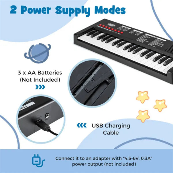 Noir 37 clés Clavier électronique pour enfants avec microphone