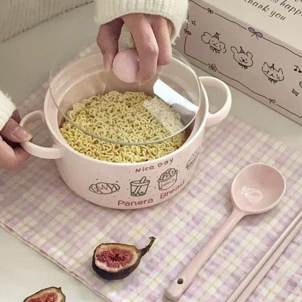 Couvercle à double poignée en céramique anti-calcaire Instant Noodle Bowl