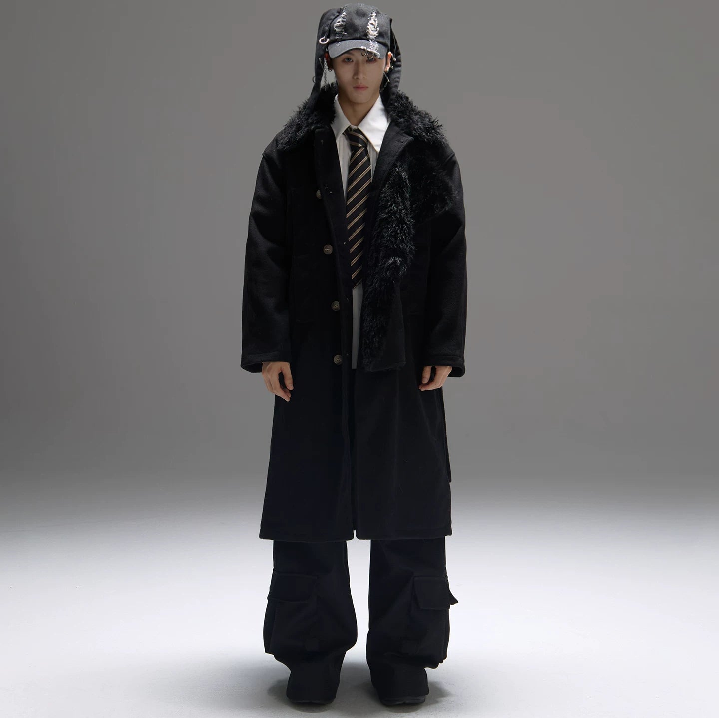 Color-block Design Over-the-knee Trench Coat Silhouette Plus-thick Coton Coat