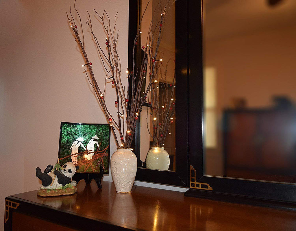Decorative string lights illuminate the night
