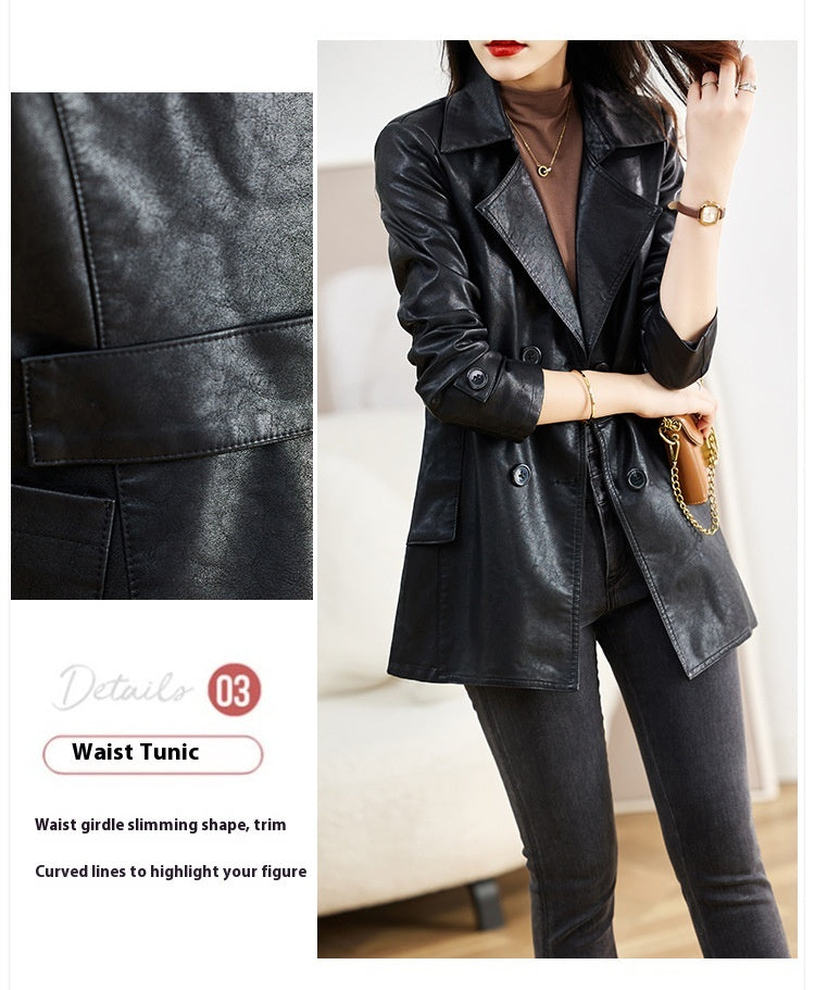 Manteau de cuir mi-long pour femme Printemps et automne