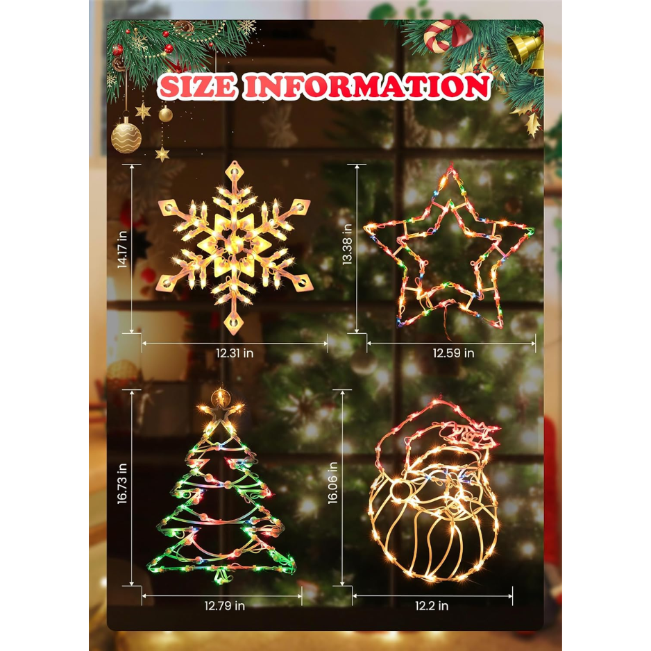 4 lumières de fenêtre de Noël Pack