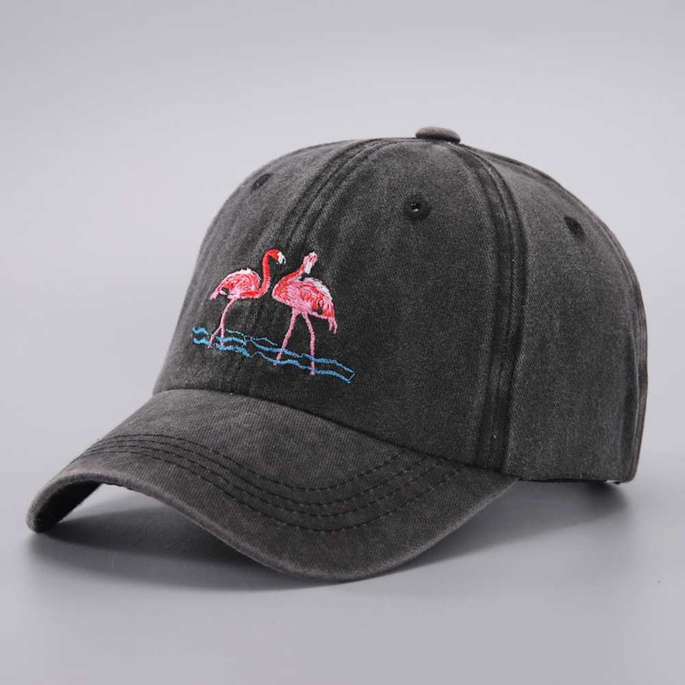 Femmes Lavées Lavées Flamingo Broderie Mode Tendance Casquette de baseball Convient pour la voile