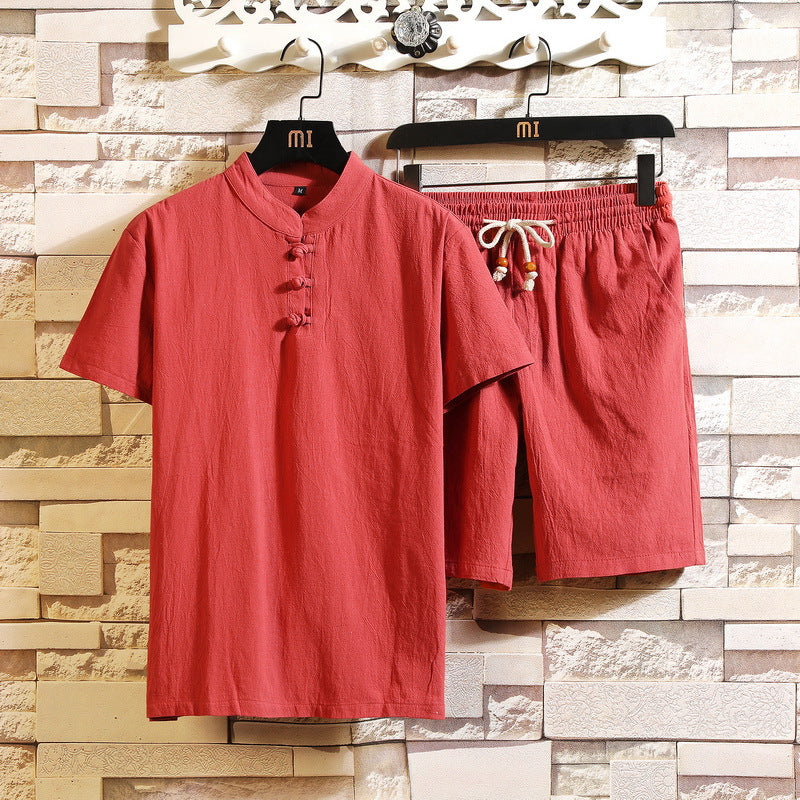 Short en lin pour homme Costume à manches courtes Style chinois