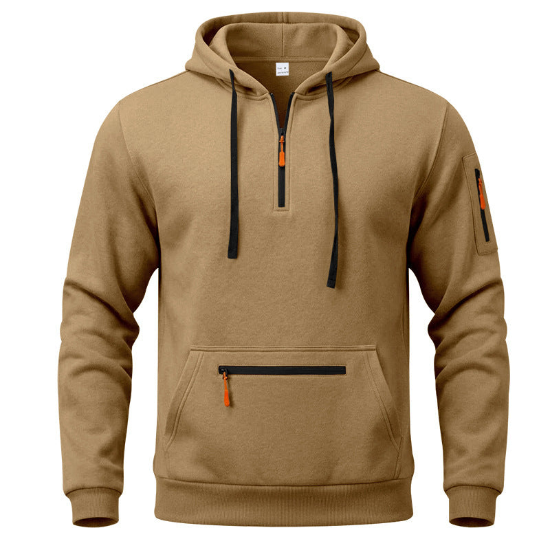 Arrivée European Size Half-Zip Multi-Pocket Casual Loose Sports Pullover Hoodie For Foreig