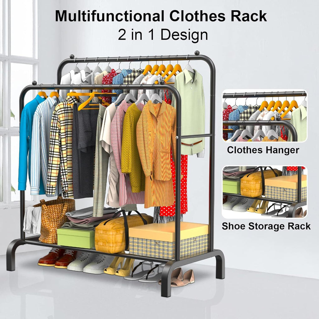 Heavy Duty Double Vêtements Rail Pending Rack Garment Display Stand Shoes Storage