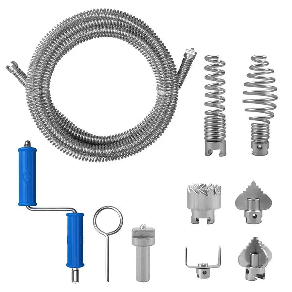 Powerful 12MM 7-Piece tuyau drain Snake Auger Kit avec tête de coupe lourde