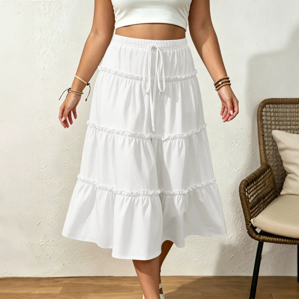 Cake Jupe drawstring Loose Slim-fit mi-len