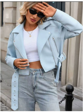 Veste courte en cuir PU Lapel Slim-Fit pour femmes