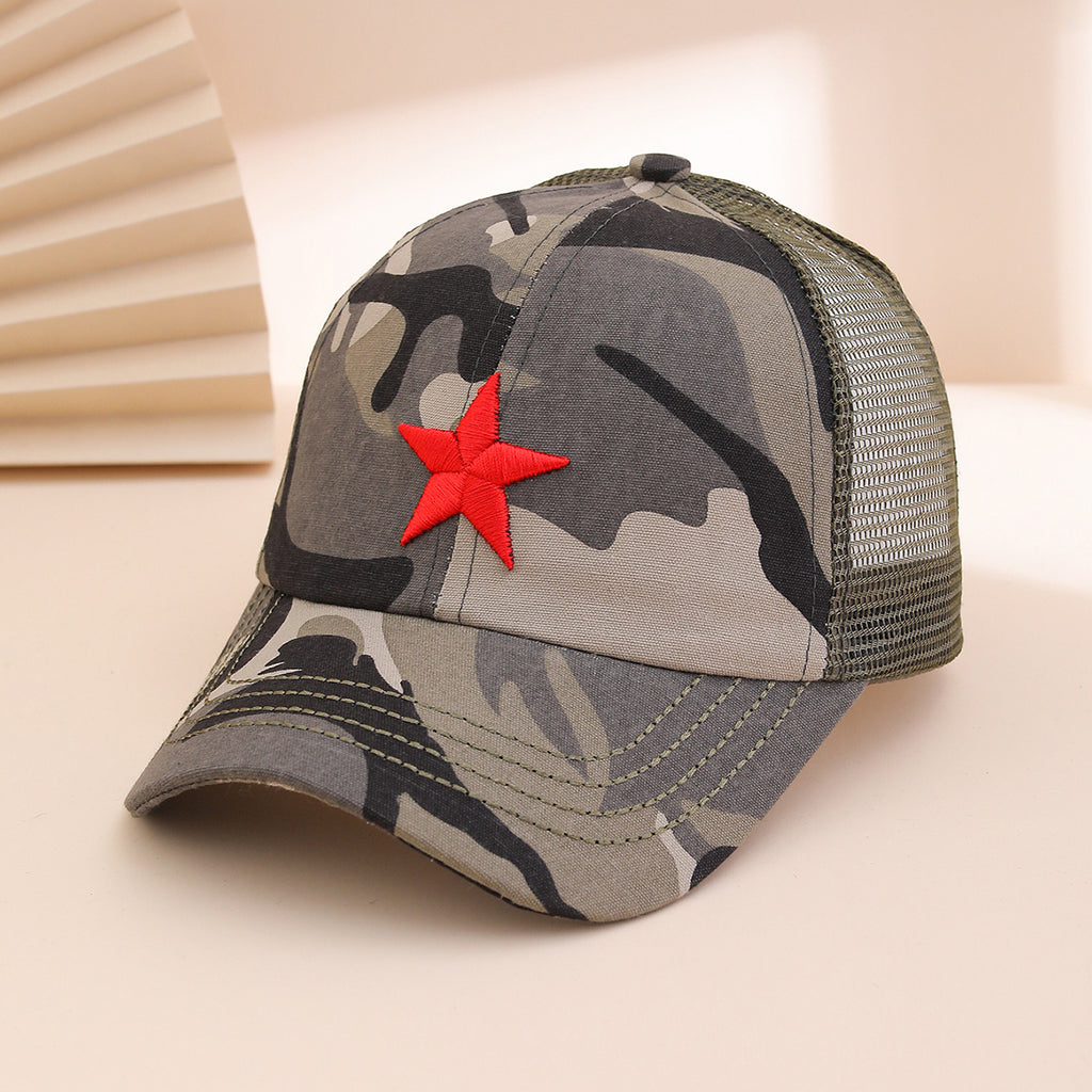 Casquette de baseball en maille verte militaire à cinq points brodé