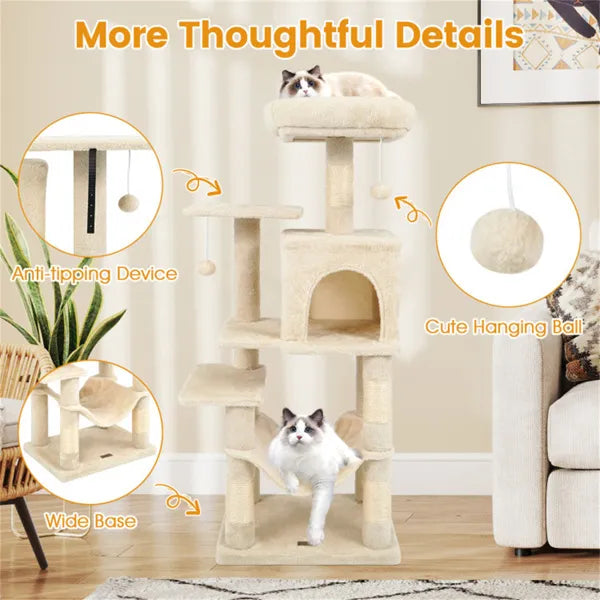 Arbre de chat multi-niveaux de 44" avec perche de dessus spacieuse