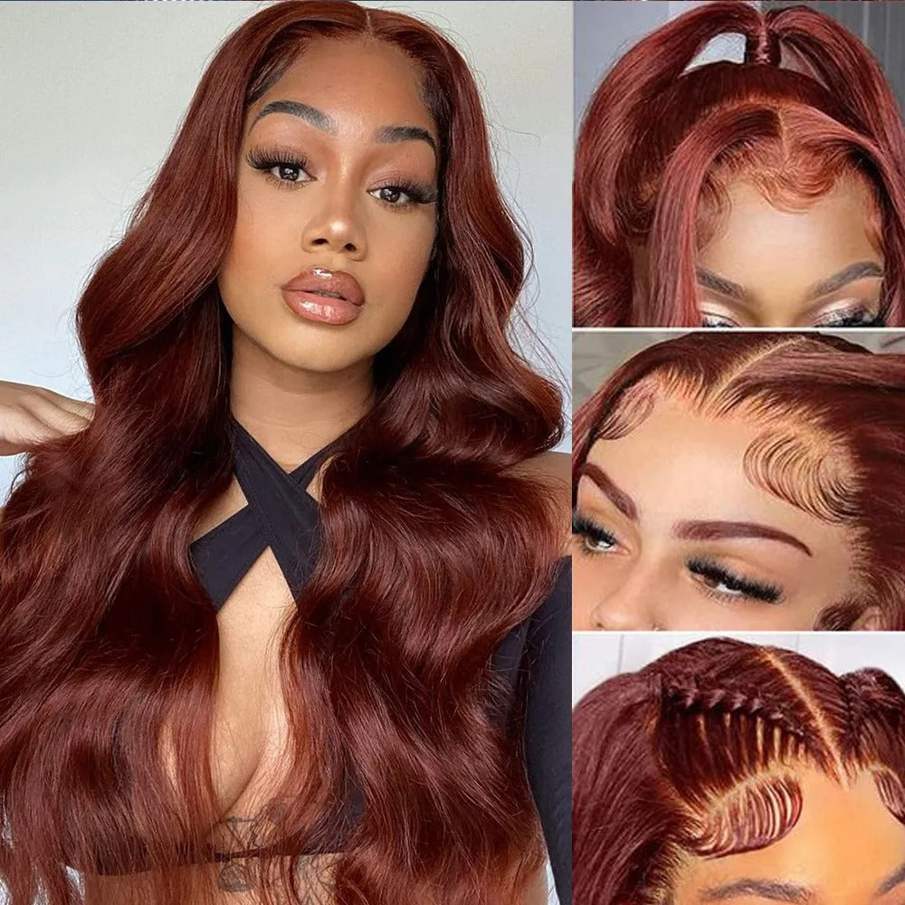 Perruque en dentelle rouge à longs cheveux bouclés Big Wave