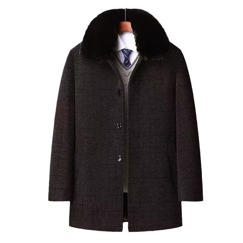Automne et hiver Men's Trench Coat Chenille Fleece-lined Middle-aged and Oldly Men's Fu